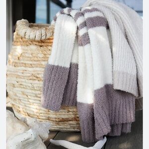 Barefoot Dreams Plush Two-Tone White and Taupe throw